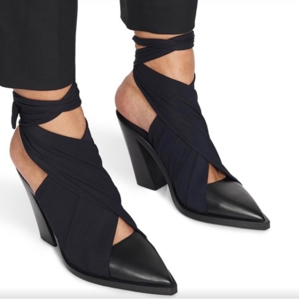 Burberry Tillington Black Leather Ankle Wrap mules